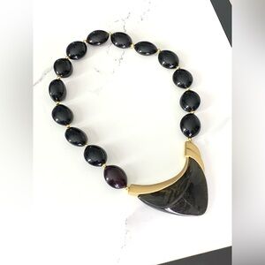 RARE TRIFARI Kunio Matsumoto Vintage Modernist Necklace Black Lucite Gold